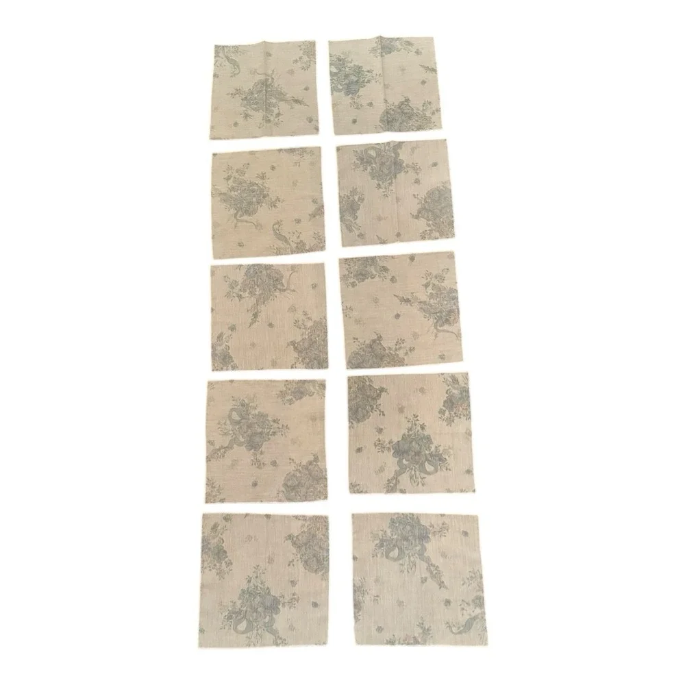 Vintage Linen Floral Cloth Cocktail Napkins Set of 10 Size 8 1/2